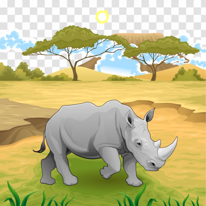 Lion Landscape Euclidean Vector Illustration - Indian Elephant - Rhino Transparent PNG