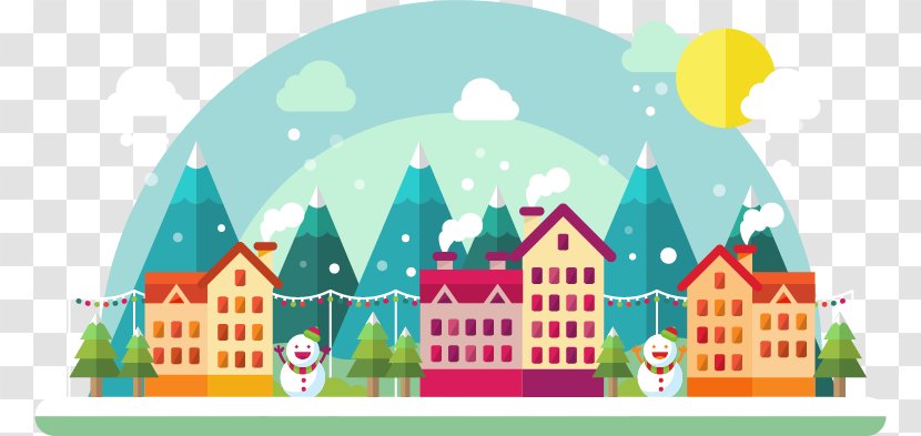 Flat Design Adobe Illustrator - Designer - Winter Town Landscape Transparent PNG