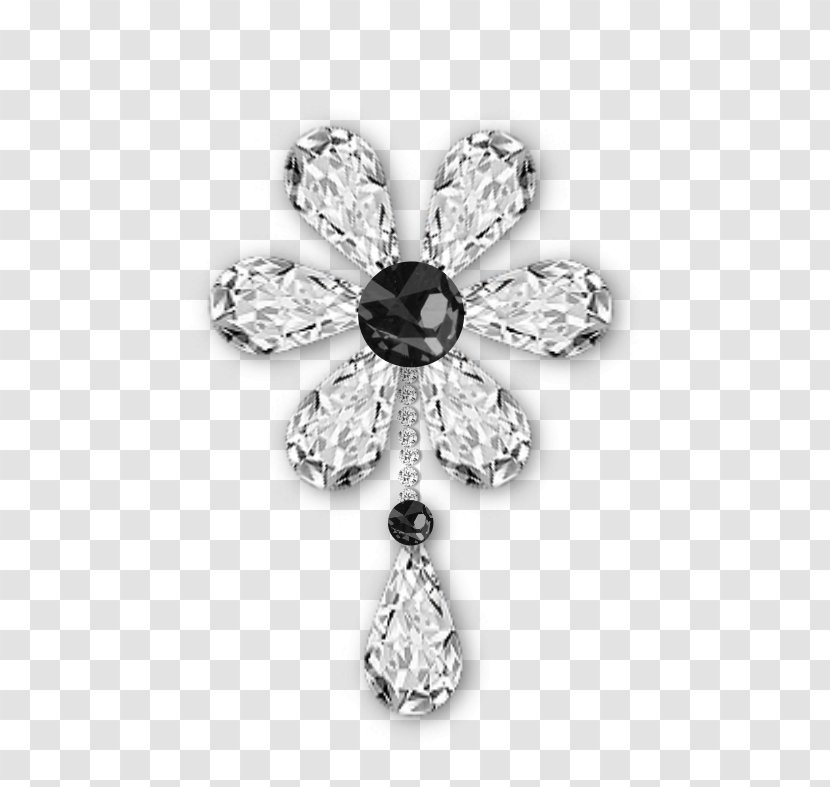 Earring Diamond Jewellery Clip Art - Gemstone - Flower Black Transparent PNG