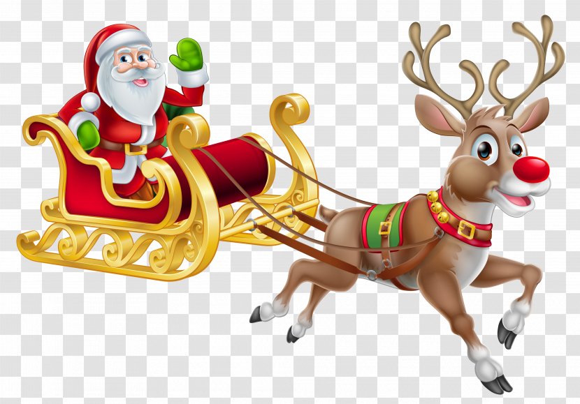 Santa Claus Reindeer Christmas Clip Art - Sleigh Transparent PNG