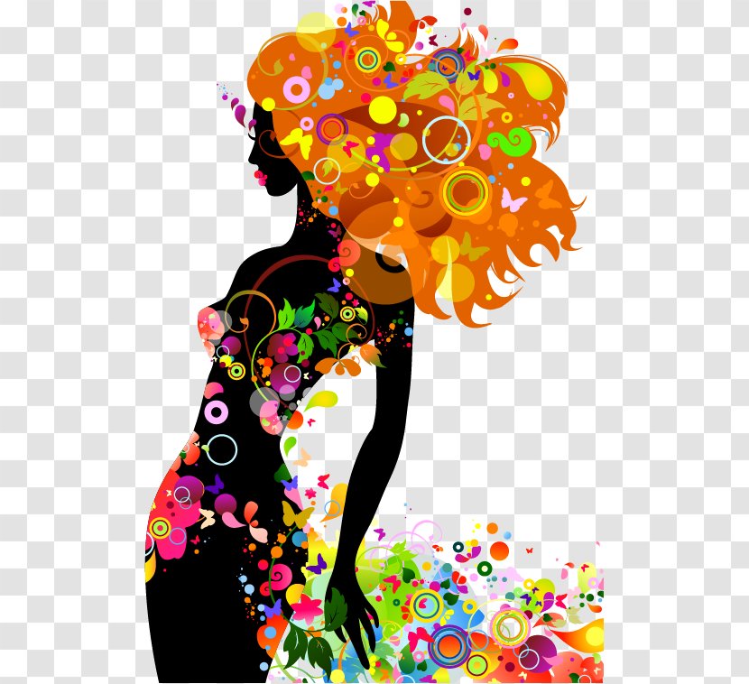 Silhouette Fashion Beauty - Shading - Colorful Pattern Women Transparent PNG