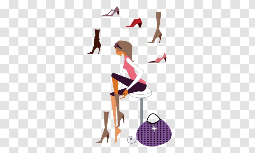 Female Stock Photography Royalty-free Clip Art - Cartoon - Women Shopping Shoes Vector Transparent PNG
