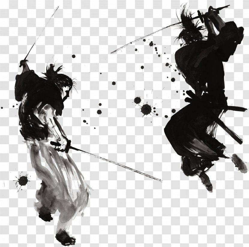 Samurai Drawing Painting Art Warrior - Watercolor - Japanese Ink Transparent PNG