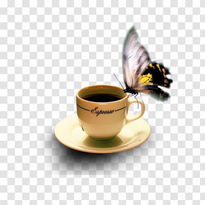 Coffee Cup Espresso Mug - Saucer - Butterfly Transparent PNG