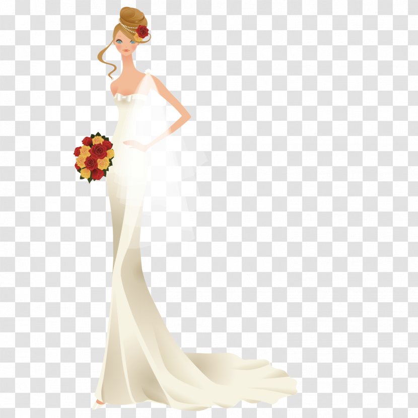 Wedding Dress Shoulder Bride Party - Heart - Hand The With Wildflowers Transparent PNG