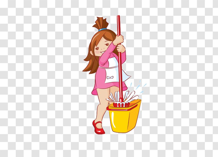 Cleaning Child Housekeeping Clip Art - Rinse Mop Woman Vector Transparent PNG