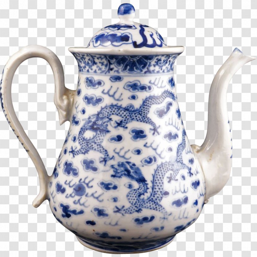 Blue And White Pottery Ceramic Teapot Chinese Export Porcelain - Mug - Watercolor Hand Painted Sky Clouds Transparent PNG