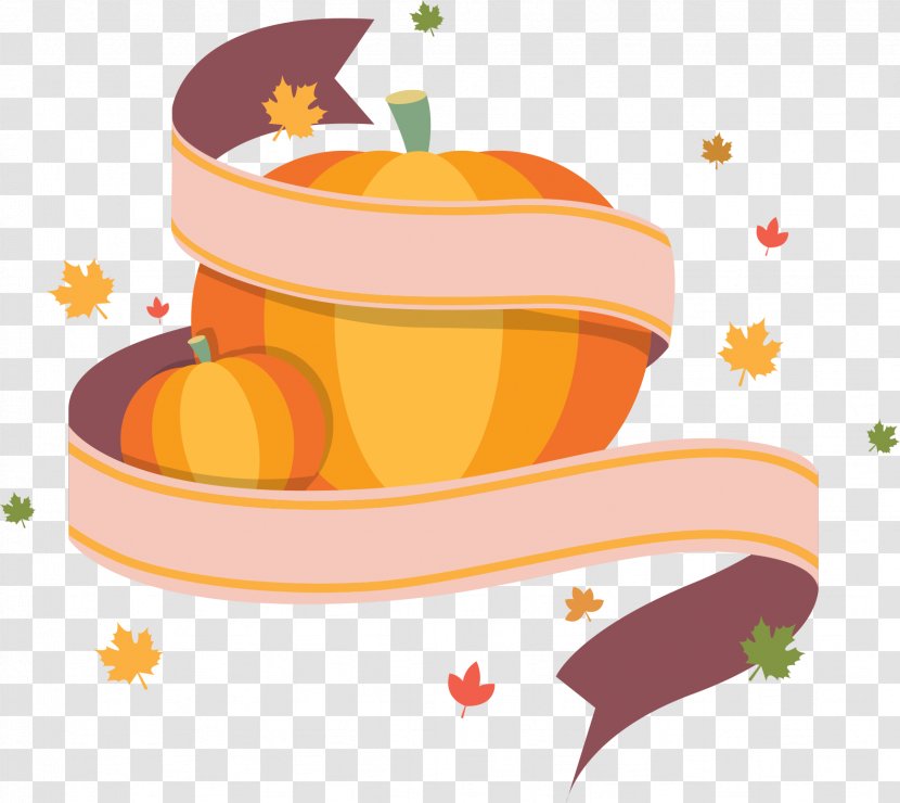Thanksgiving Clip Art - Orange - Pumpkin Ribbon Transparent PNG