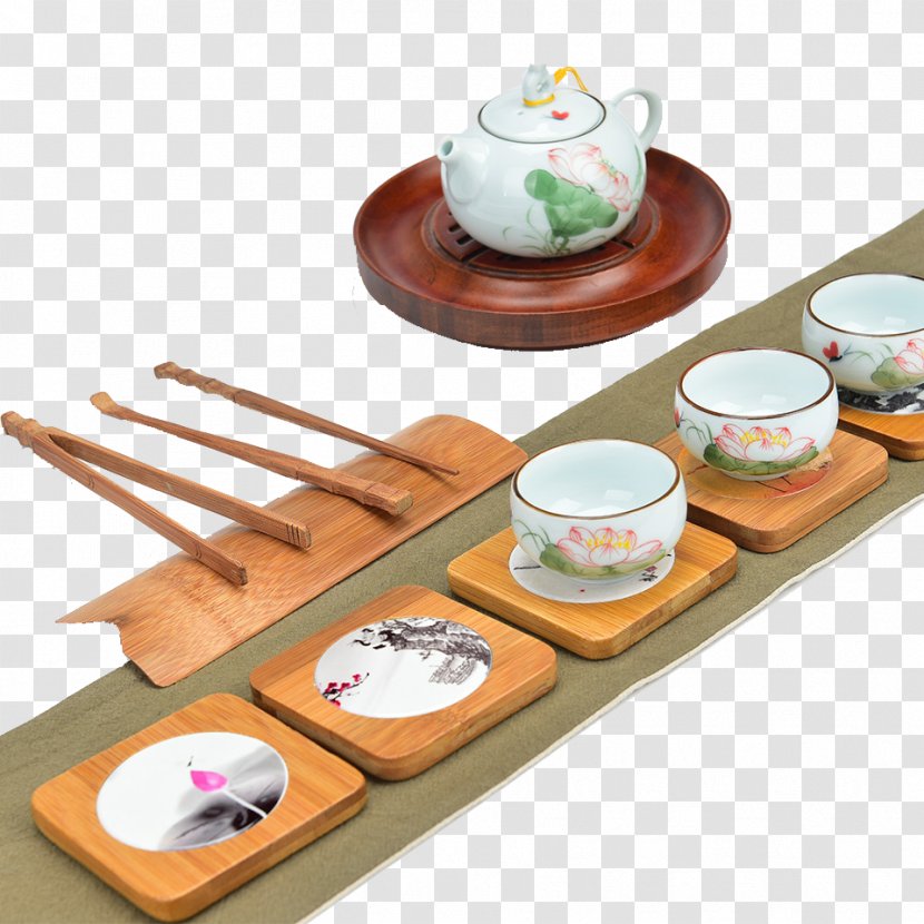 Tea Coasters Porcelain Ceramic Cup - Cutlery - Thick Bamboo Composition Transparent PNG