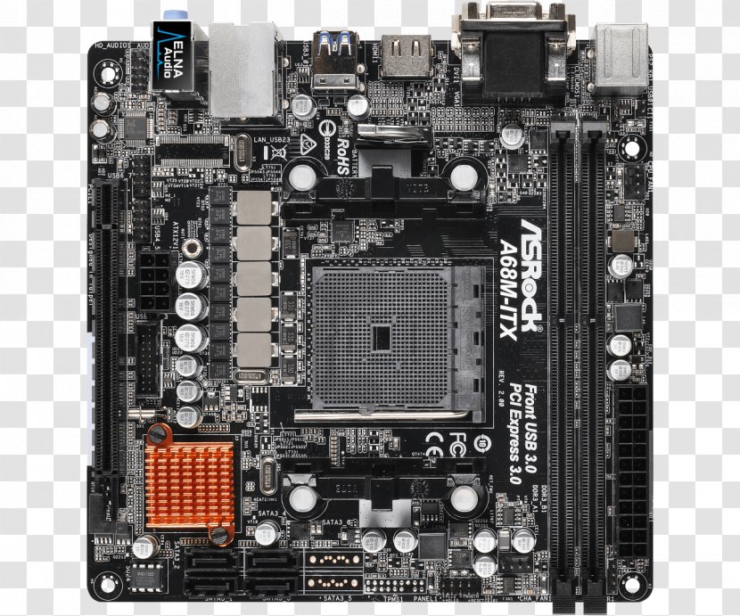 Sound Cards & Audio Adapters Asrock Motherboard Motherboards A68mitx R2.0 Mini-ITX Ddr3 Socket Fm2 - Printed Circuit Board - R20 Transparent PNG