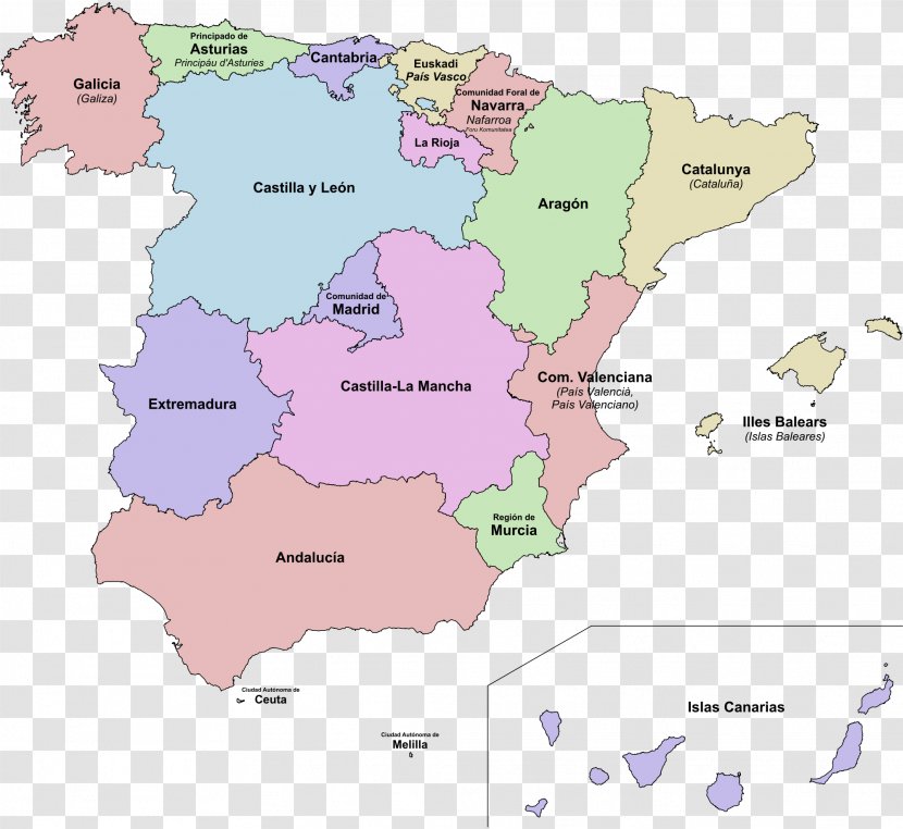 Autonomous Communities Of Spain Political Divisions Constitution Administrative Division - Autonomy - Maps Transparent PNG