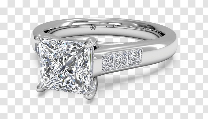 Engagement Ring Silver Diamond - Princess Cut Transparent PNG