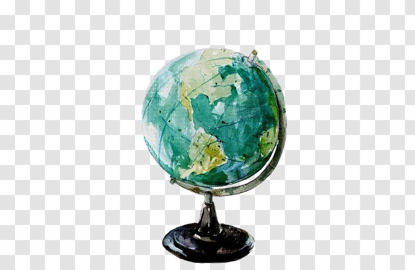 Globe World Watercolor Painting - Turquoise - Hand-painted Transparent PNG