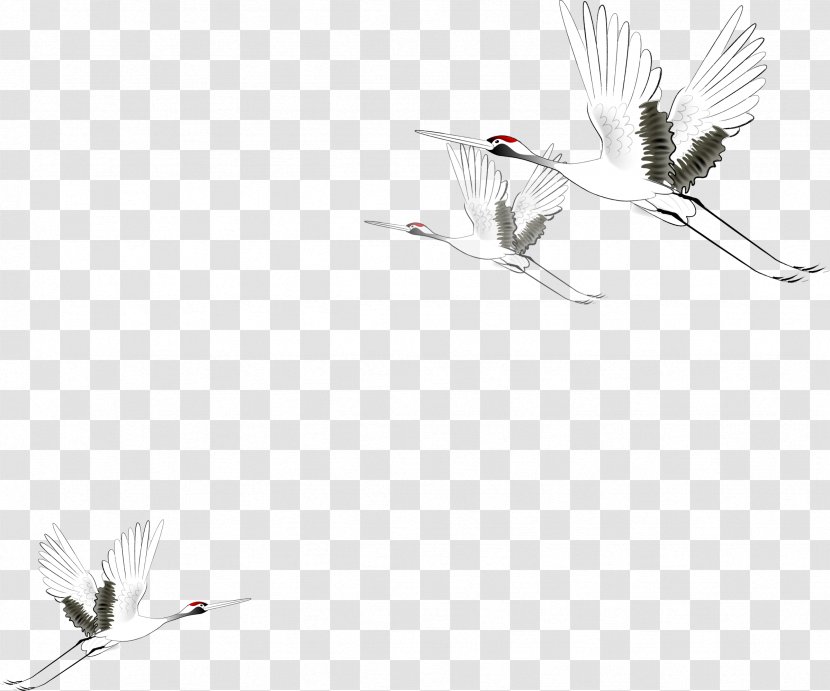 Crane Ink Wash Painting Drawing - Black And White - Crane, Transparent PNG