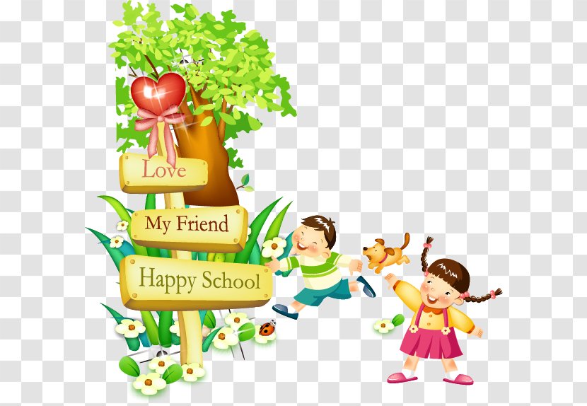 Child Cartoon - Play - Children And Guidepost Transparent PNG