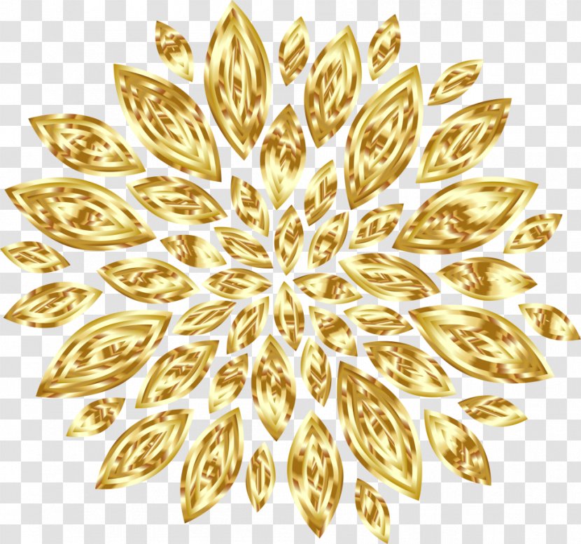Gold Flower Petal Clip Art - Metallic Color Transparent PNG