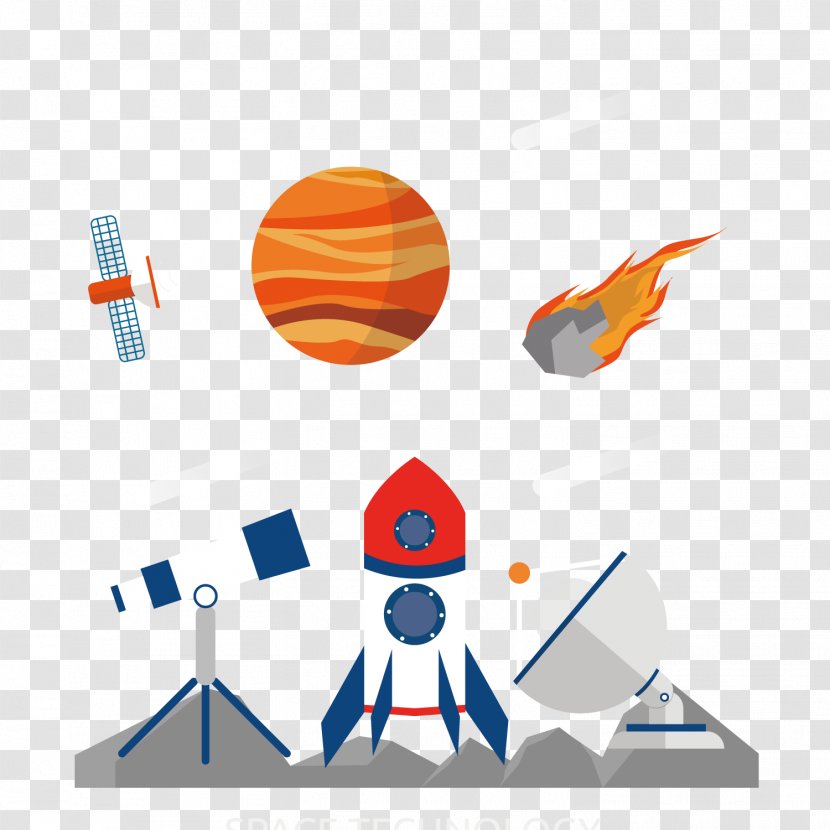 Earth Natural Satellite - Orange - Rocket And Planet Vector Transparent PNG