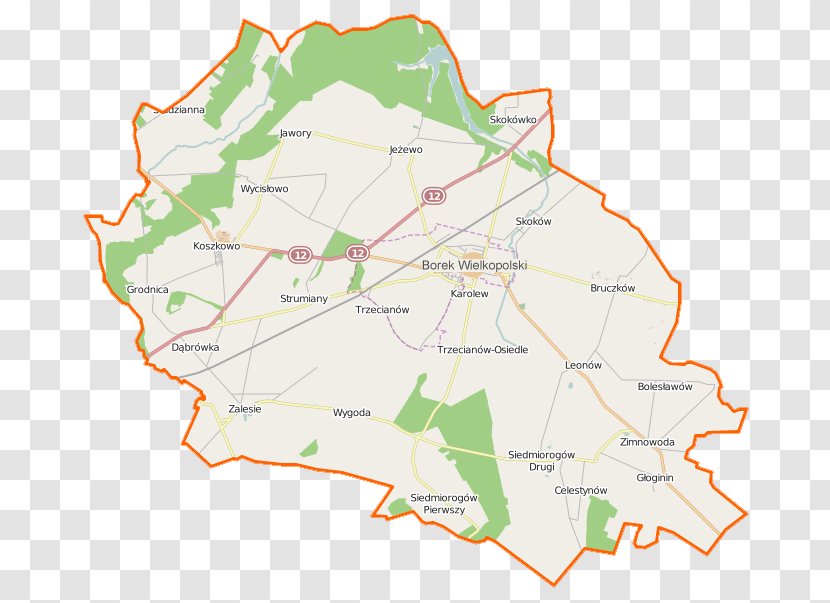 Borek Wielkopolski Strumiany, Gostyń County Zimnowoda, Greater Poland Voivodeship Zalesie, Osówiec, - Area - Map Transparent PNG