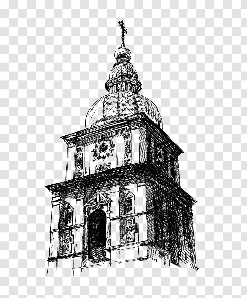 Kiev Drawing Church Illustration - Black And White - Buildings Image [ Transparent PNG