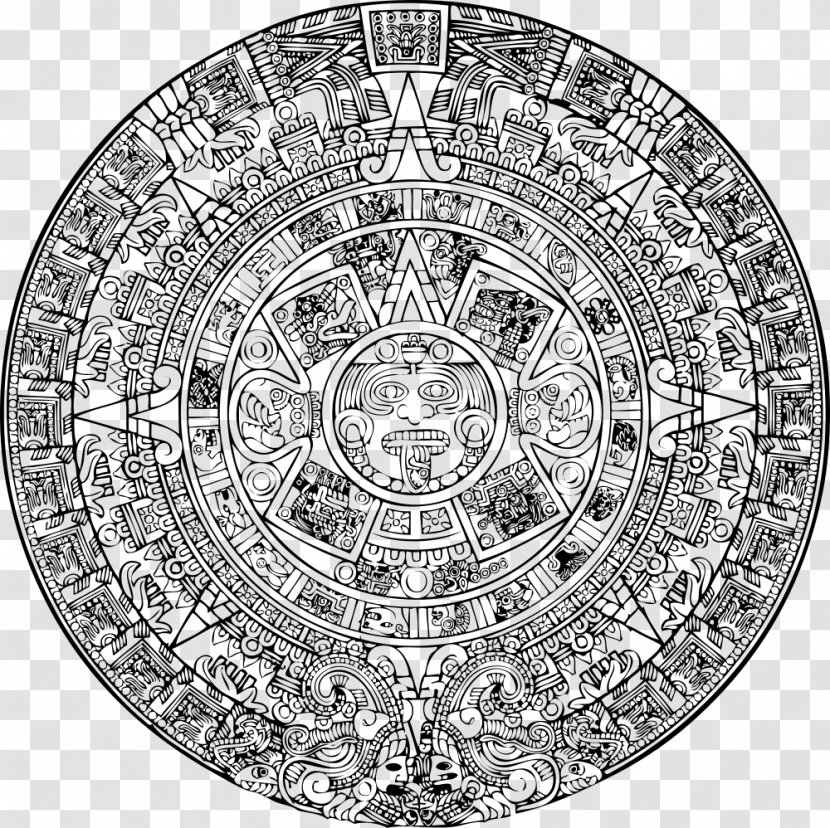 Aztec Calendar Stone Maya Civilization Mesoamerica - Toltec - Black And White Transparent PNG