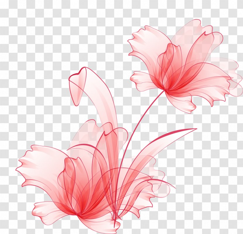 Drawing Red Ink - Peach - Hand-painted Flower Pattern Of Transparent PNG