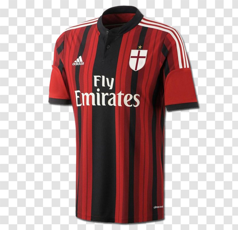 Sports Fan Jersey T-shirt A.C. Milan 2014-15 AC Adidas Home Football Shirt Sleeve - Serie A Transparent PNG