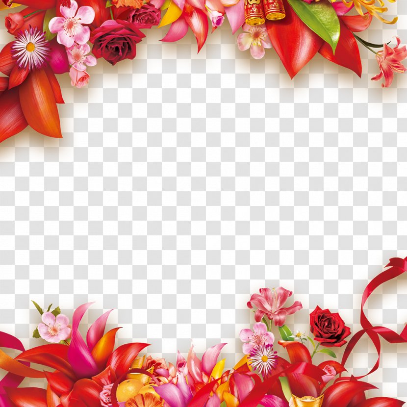 Chinese New Year - Floral Design - Red Flowers Transparent PNG