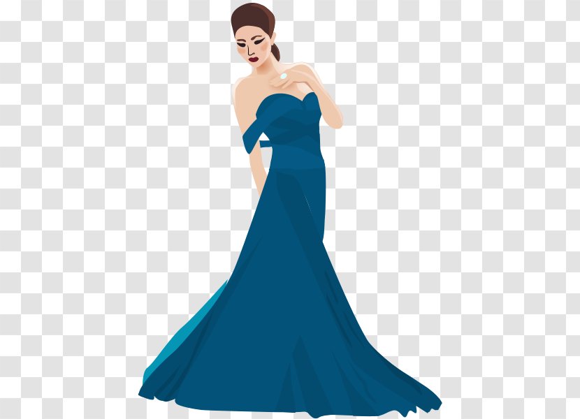 Evening Gown Dress Formal Wear Clip Art - Watercolor - Blue Transparent PNG