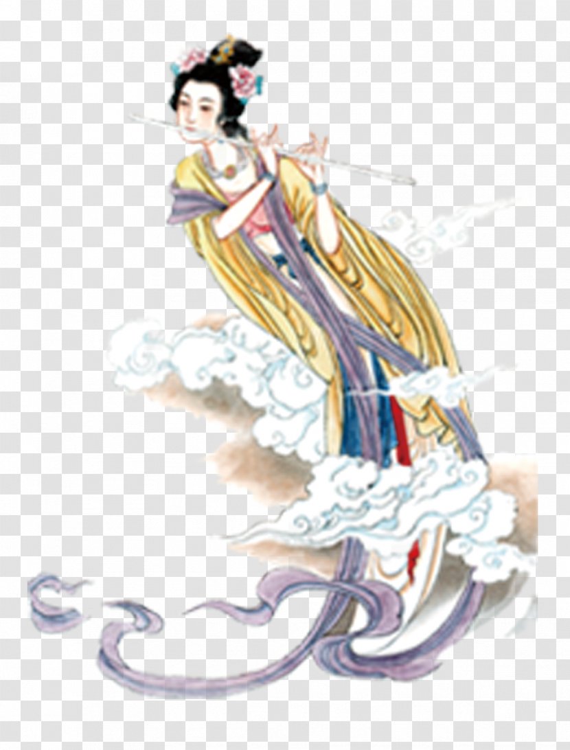 Ink Wash Painting Chinese Gongbi - Frame - The Goddess Chang's Fly To Moon Transparent PNG