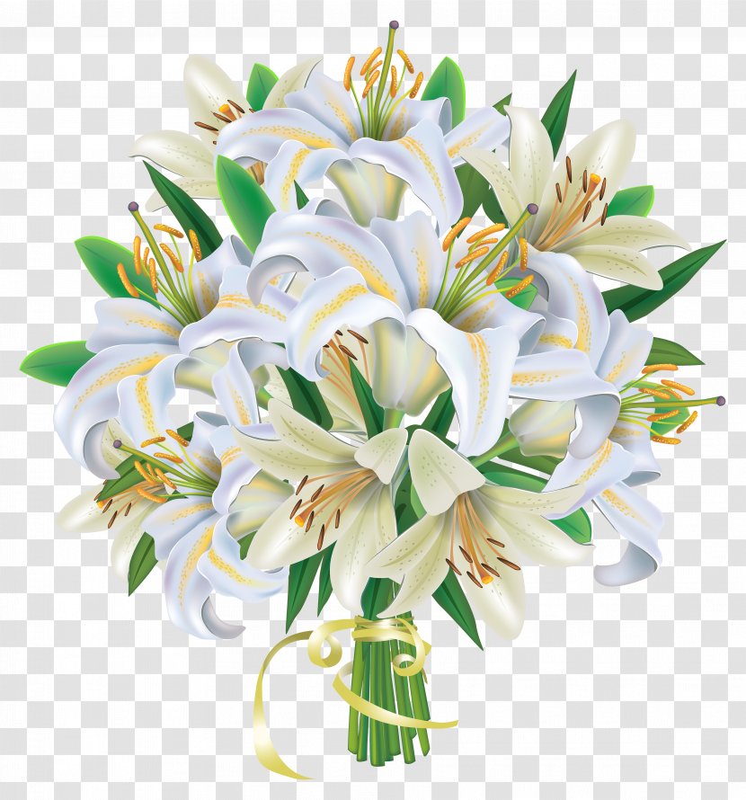 Flower Bouquet Wedding Clip Art - Petal - White Lilies Flowers Clipart Image Transparent PNG