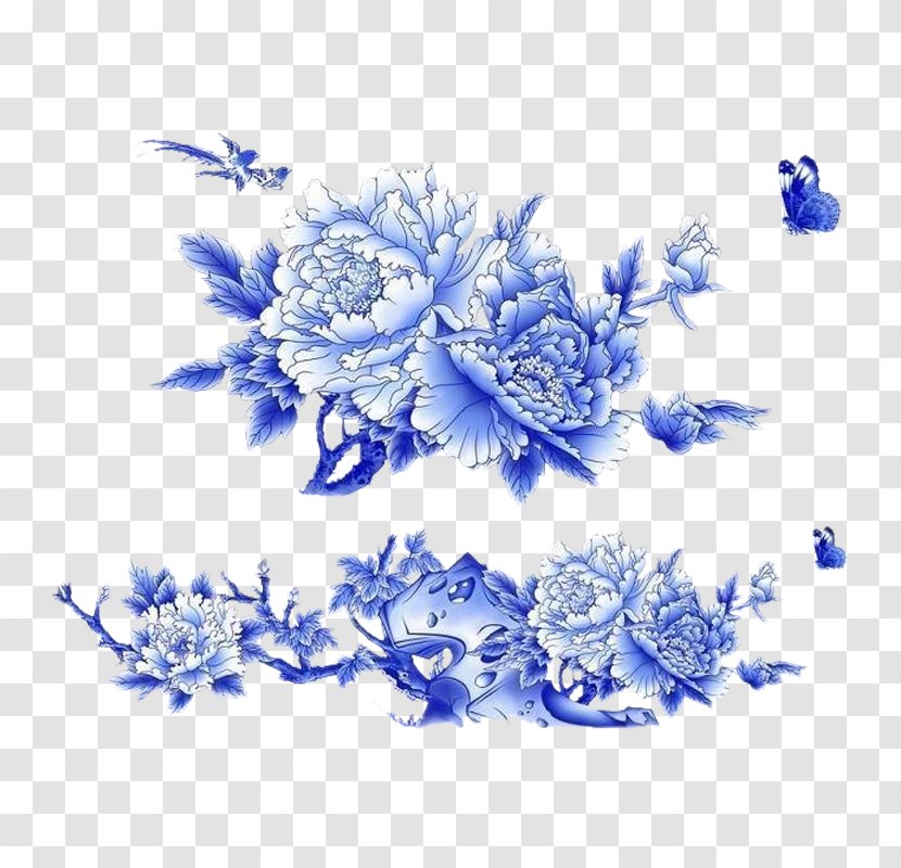 Blue And White Pottery Porcelain Clip Art - Flower - Chrysanthemum Transparent PNG
