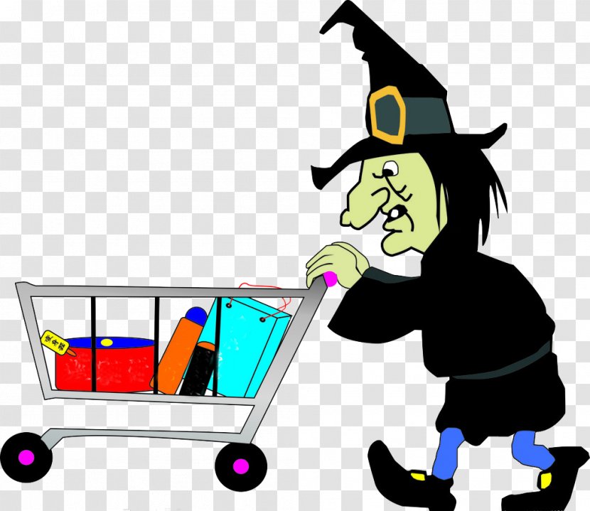 Shopping Cart Clip Art - Human Behavior - Pushing A Witch Transparent PNG