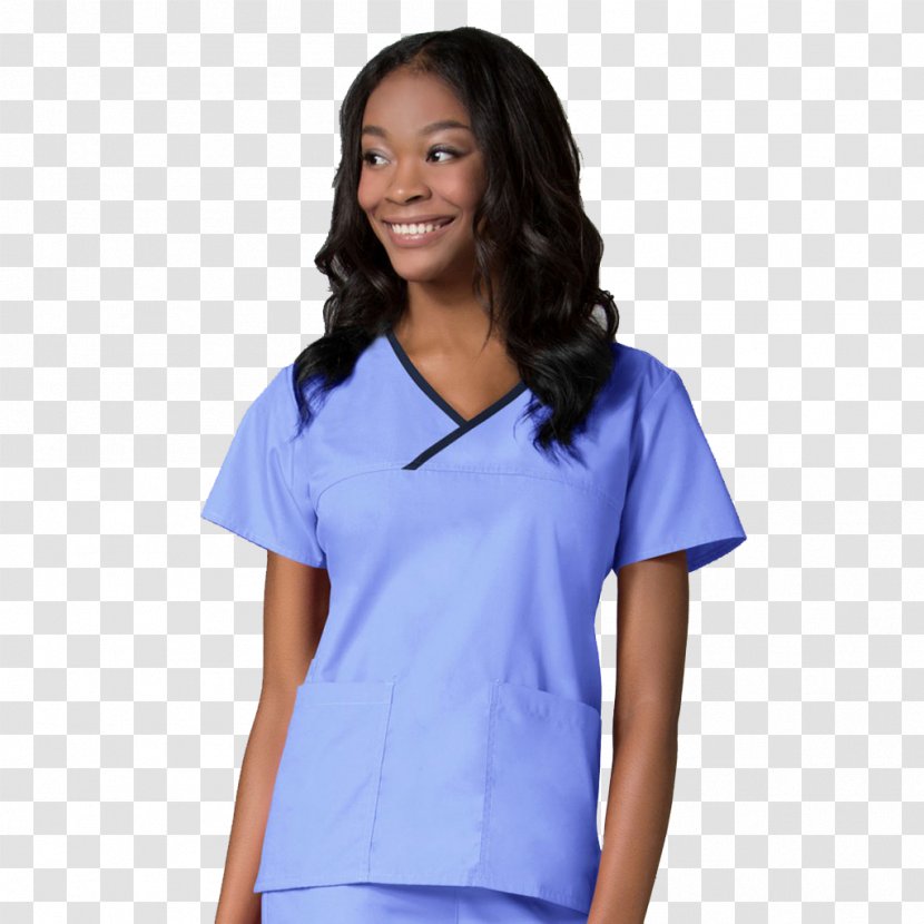 Uniform Scrubs Polo Shirt Top - Blue - Female Dentist Transparent PNG