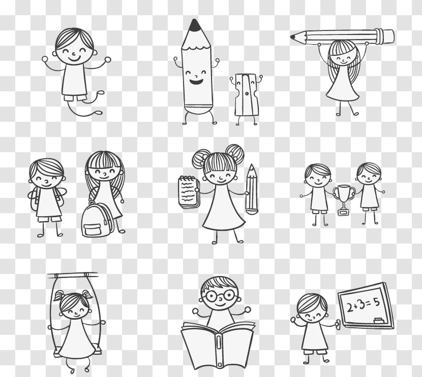 Kids Doodle - Head - Color & Draw Child Drawing Play9 Hand-painted School Children Playing Vector Material Transparent PNG