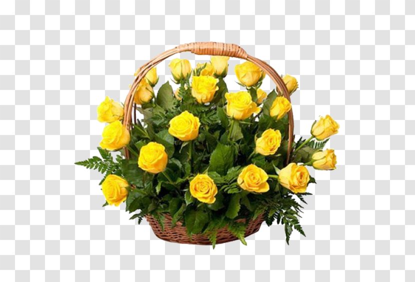 Garden Roses Basket Flower Bouquet Yellow - Babysbreath - Rose Transparent PNG