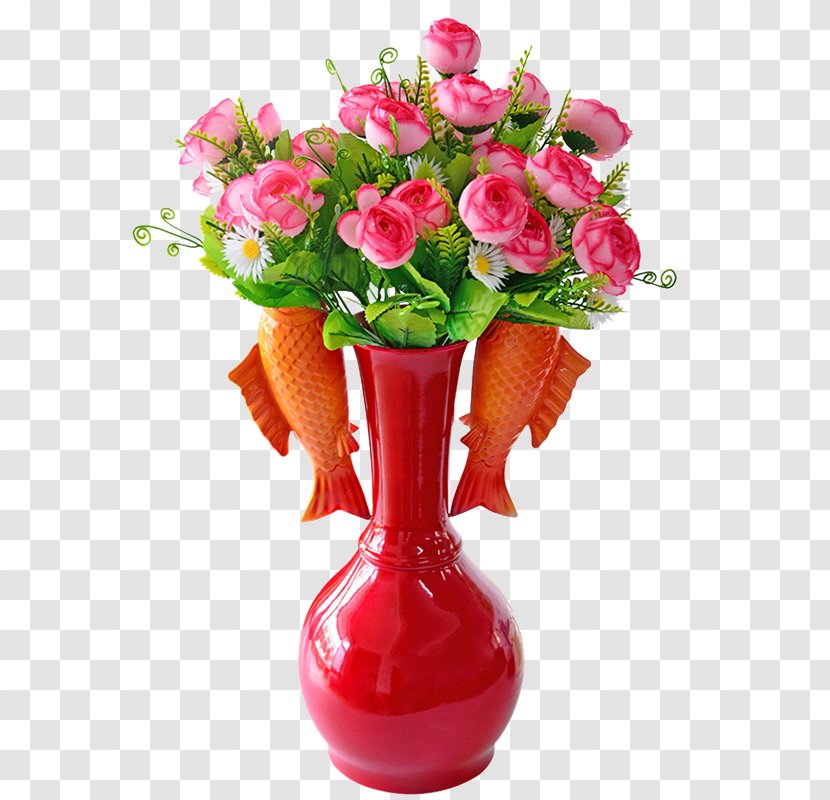 Garden Roses Vase Flowerpot Floral Design - Red Pisces Continental Transparent PNG