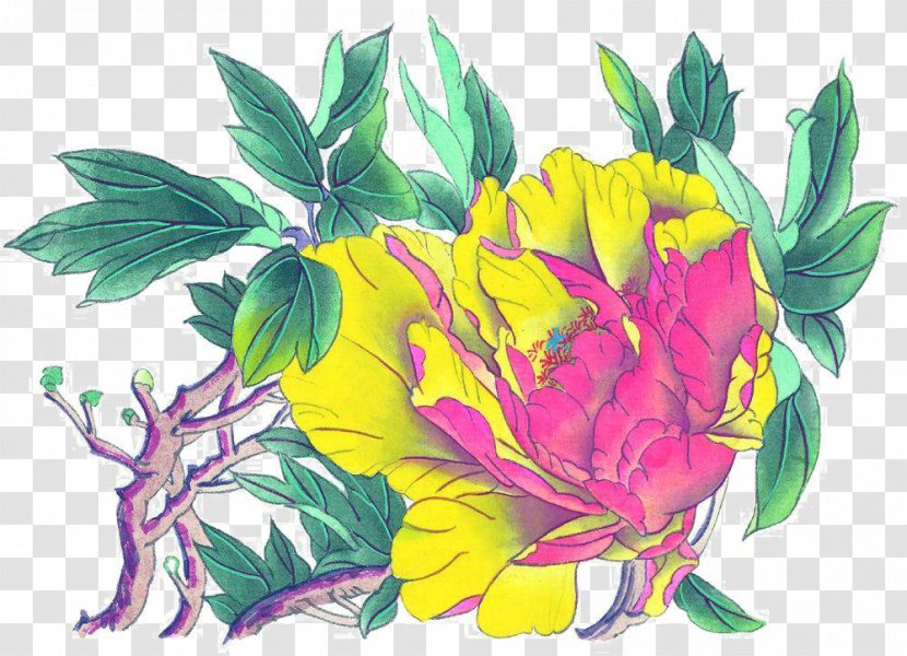 Ink Wash Painting Floral Design Moutan Peony - Hand-painted Transparent PNG