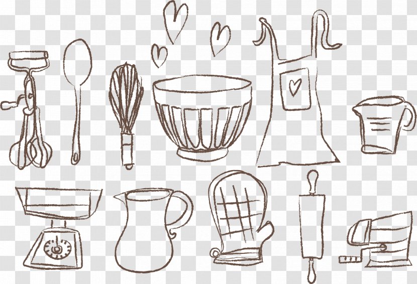 vector drawing in the style of doodle. set of kitchen utensils elements,  domestic life, cooking. cozy home 10402825 Vector Art at Vecteezy