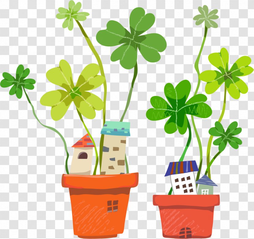 Cartoon Illustration - Flower - Clover Pot Transparent PNG