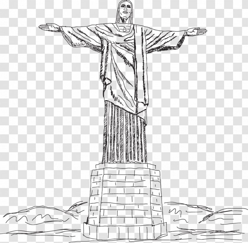 Christ The Redeemer Corcovado Clip Art - Monochrome - Jesus Statue Vector Artwork Transparent PNG