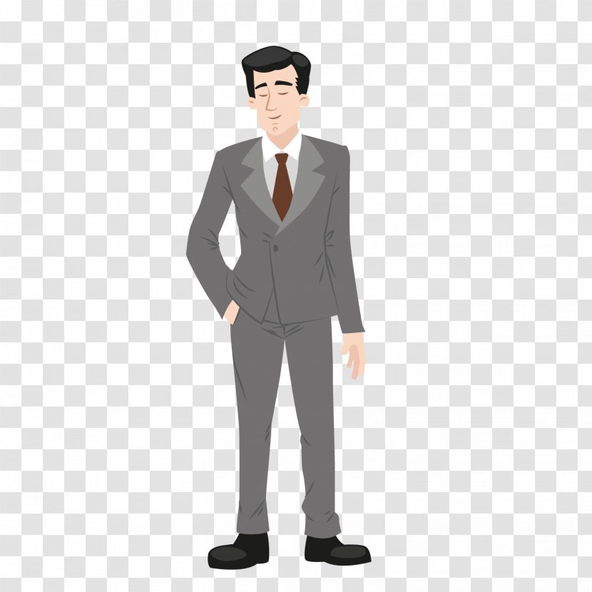 Suit Cartoon Formal Wear Clothing - Standing - Silver Gray MiddleAged Man Transparent PNG
