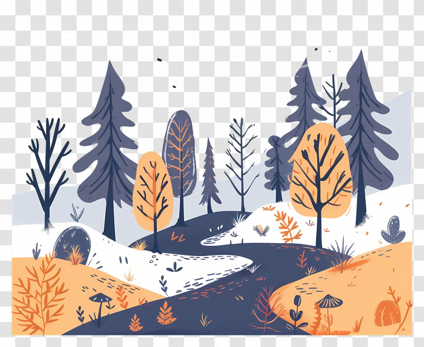 Forest Landscape - Illustrated Autumn Forest Scenery Transparent PNG