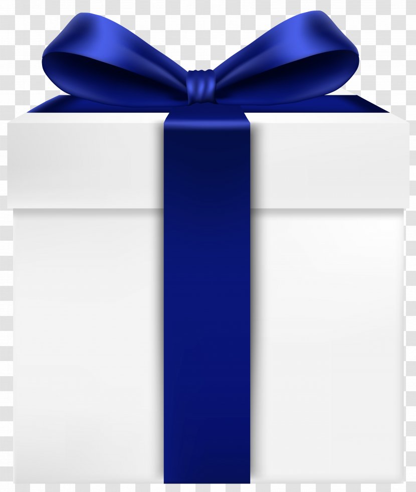 Gift Box Blue Ribbon - Cobalt - White With Bow Transparent Clip Art Image Transparent PNG