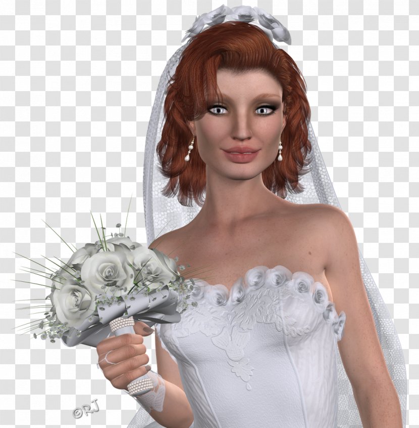 Headpiece Long Hair Wig Brown - Flower - Valentines Day Painted The Bride And Groom Transparent PNG