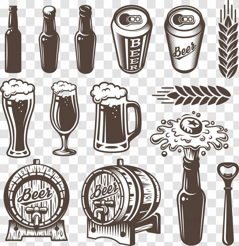 Beer Glassware Brewery Brewing - Drinkware - Vector Bottles Transparent PNG
