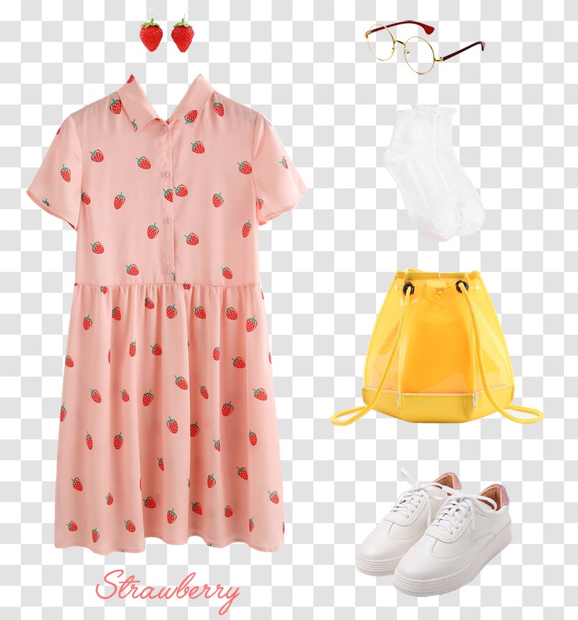 Pajamas Placket Smock-frock Dress Polka Dot - Sleeve - Coach Pink Leather Gold Chain Transparent PNG