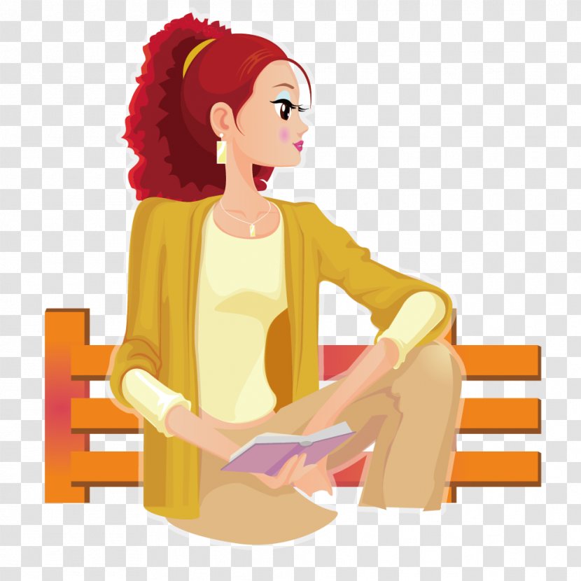 Woman Adobe Illustrator Illustration - Tree - On A Bench Reading Book Transparent PNG