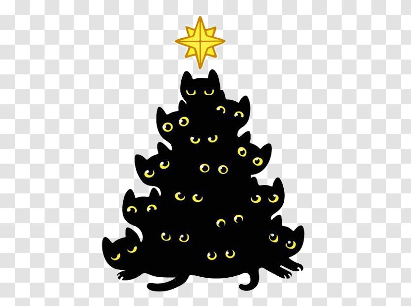 Black Cat Kitten Christmas Tree - Fir - Illustration Transparent PNG