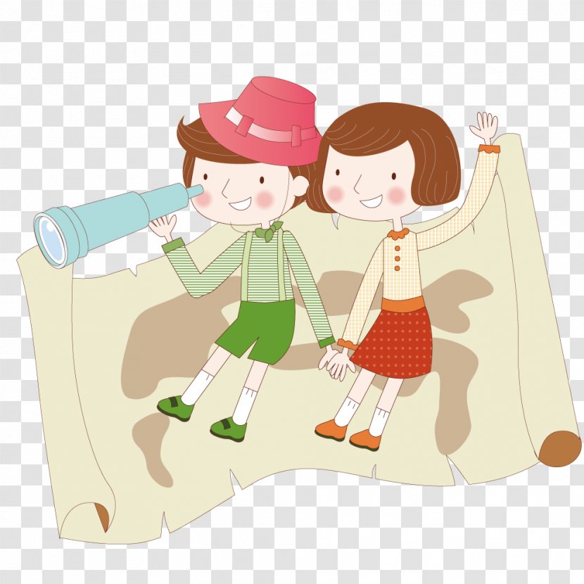 Child Travel Cartoon Illustration - Couple On The Map Reel Transparent PNG