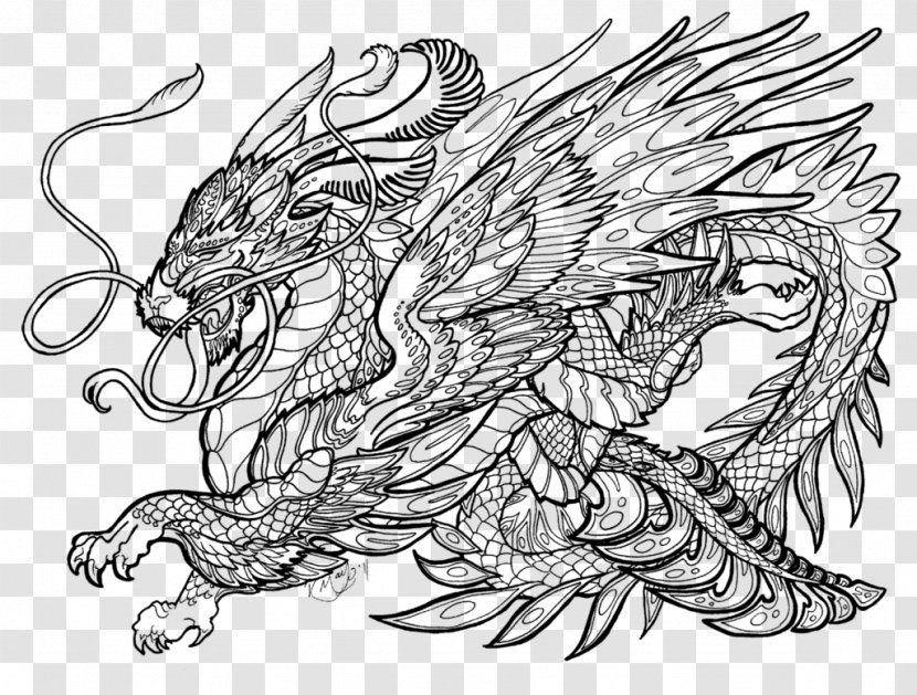 Coloring Book Dragon Fairy Tale Adult Child - Organism Transparent PNG